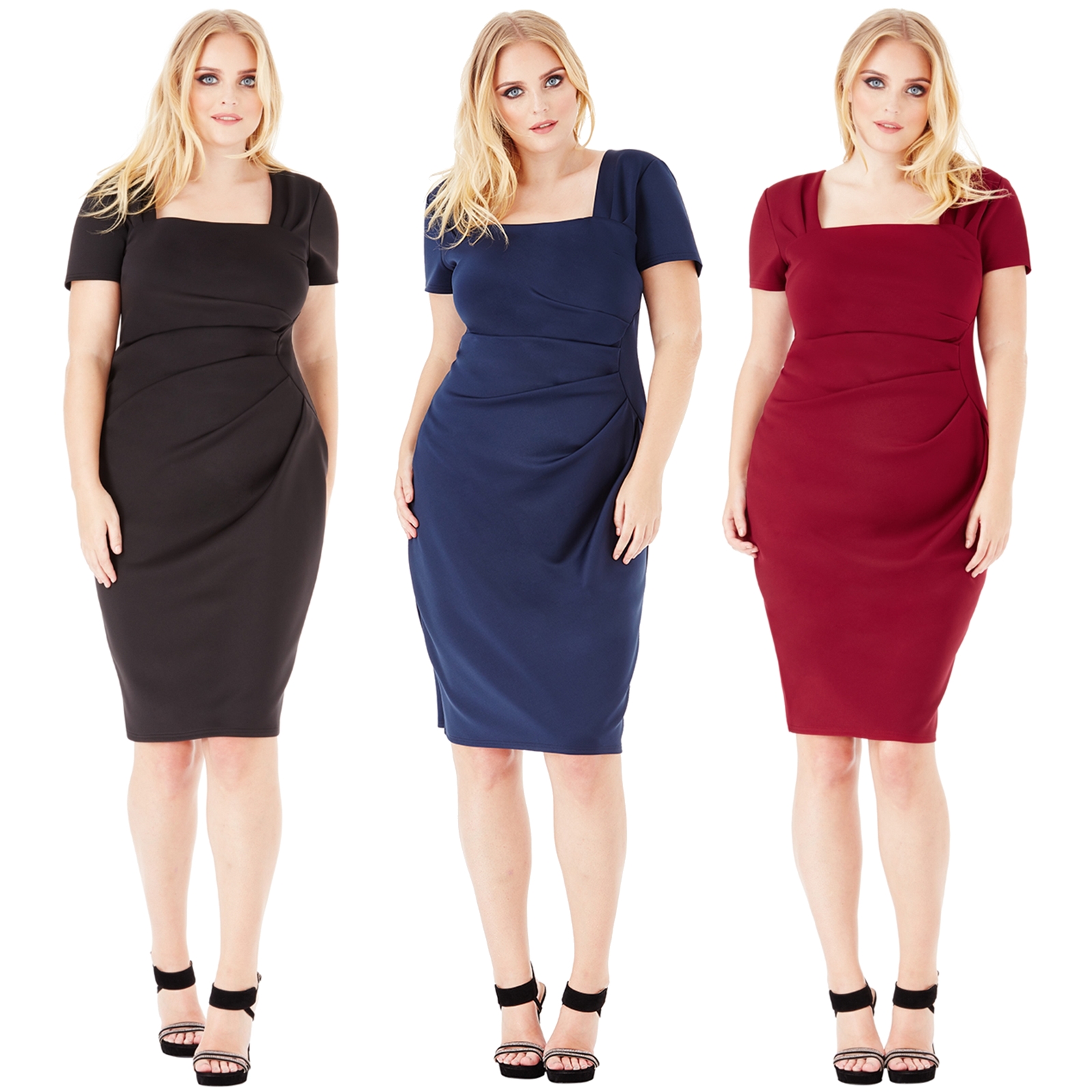 Kleid Etuikleid Plus Size Ubergrosse Midi Schwarz Blau Rot 44 46 48 50 52 54 Neu Ebay